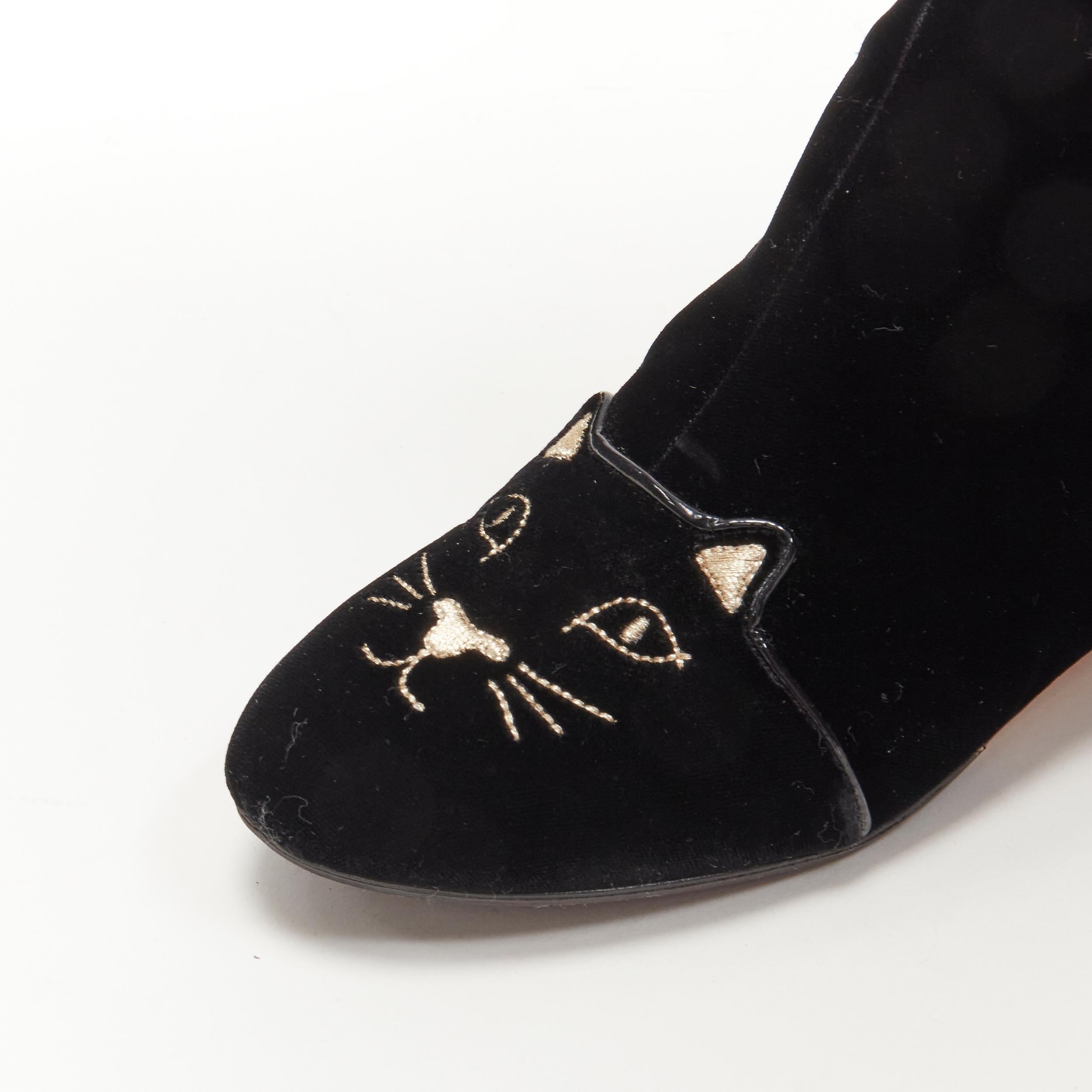 CHARLOTTE OLYMPIA Puss In Boots black velvet Kitty embroidery ankle boot EU36.5 3