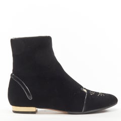 Bottines charlotte OLYMPIA Puss In Boots en velours noir brodé Kitty EU36,5