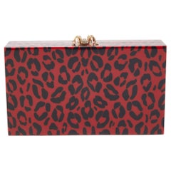 Charlotte Olympia Rote/Schwarze Perspex Pandora Classic Box Clutch mit Leopardenmuster