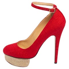 Charlotte Olympia - Décolleté con cinturino alla caviglia in tela rossa Dolores - Taglia 38