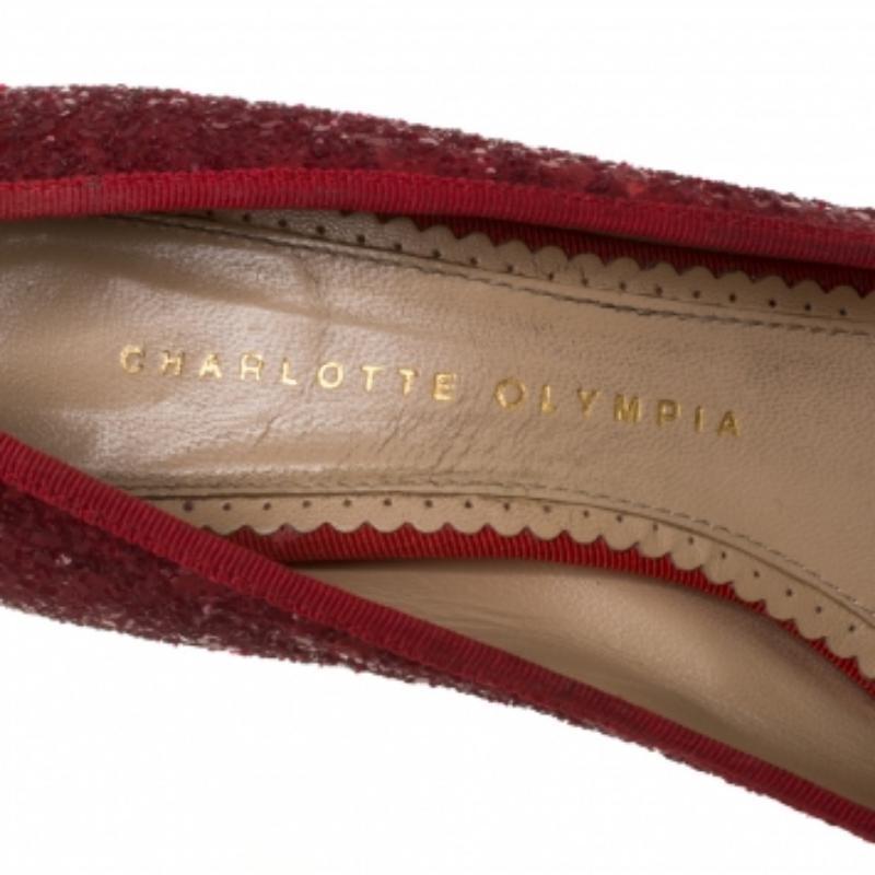 Charlotte Olympia Red Glitter Priscilla Platform Pumps Size 38.5 For Sale 1