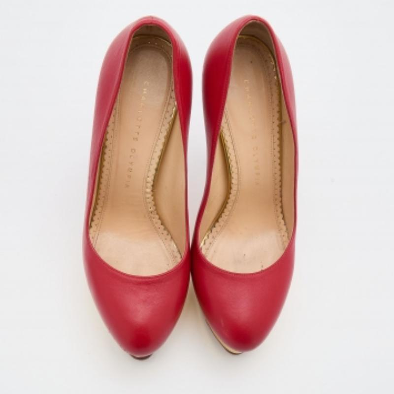 Brown Charlotte Olympia Red Leather Dolly Platform Pumps Size 37 For Sale