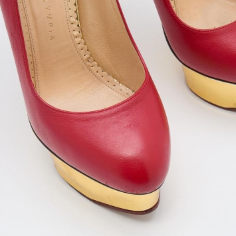 Women's Charlotte Olympia Red Leather Dolly Platform Pumps Size 37 For Sale