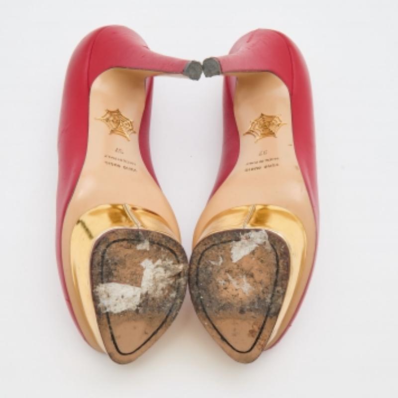 Charlotte Olympia Red Leather Dolly Platform Pumps Size 37 For Sale 3