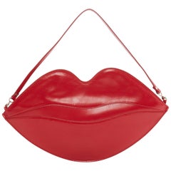 CHARLOTTE OLYMPIA red leather lip top handle flat pouch clutch bag