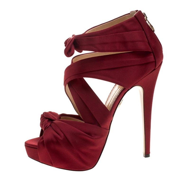 Charlotte Olympia Red Satin Andrea Cross Strap Knotted Platform Sandals ...