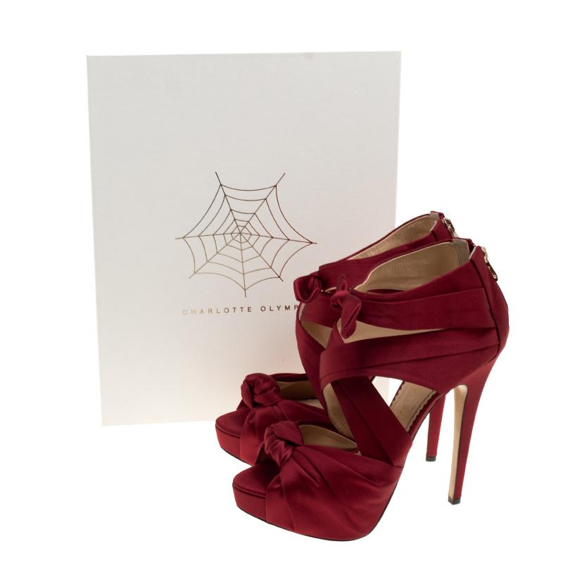 Charlotte Olympia Red Satin Andrea Cross Strap Knotted Platform Sandals Size 41 1