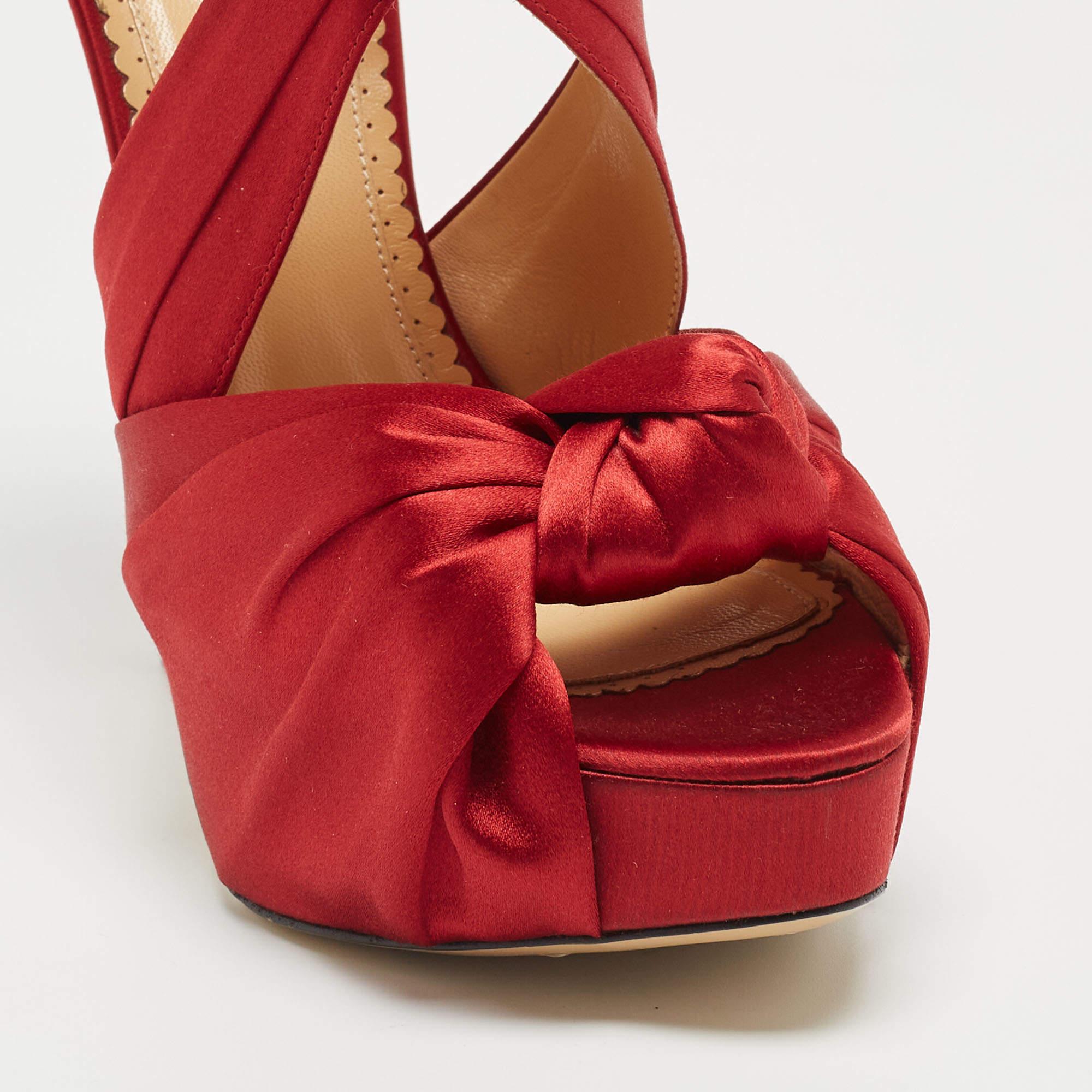 Charlotte Olympia Red Satin Andrea Knotted Platform Sandals Size 41 3