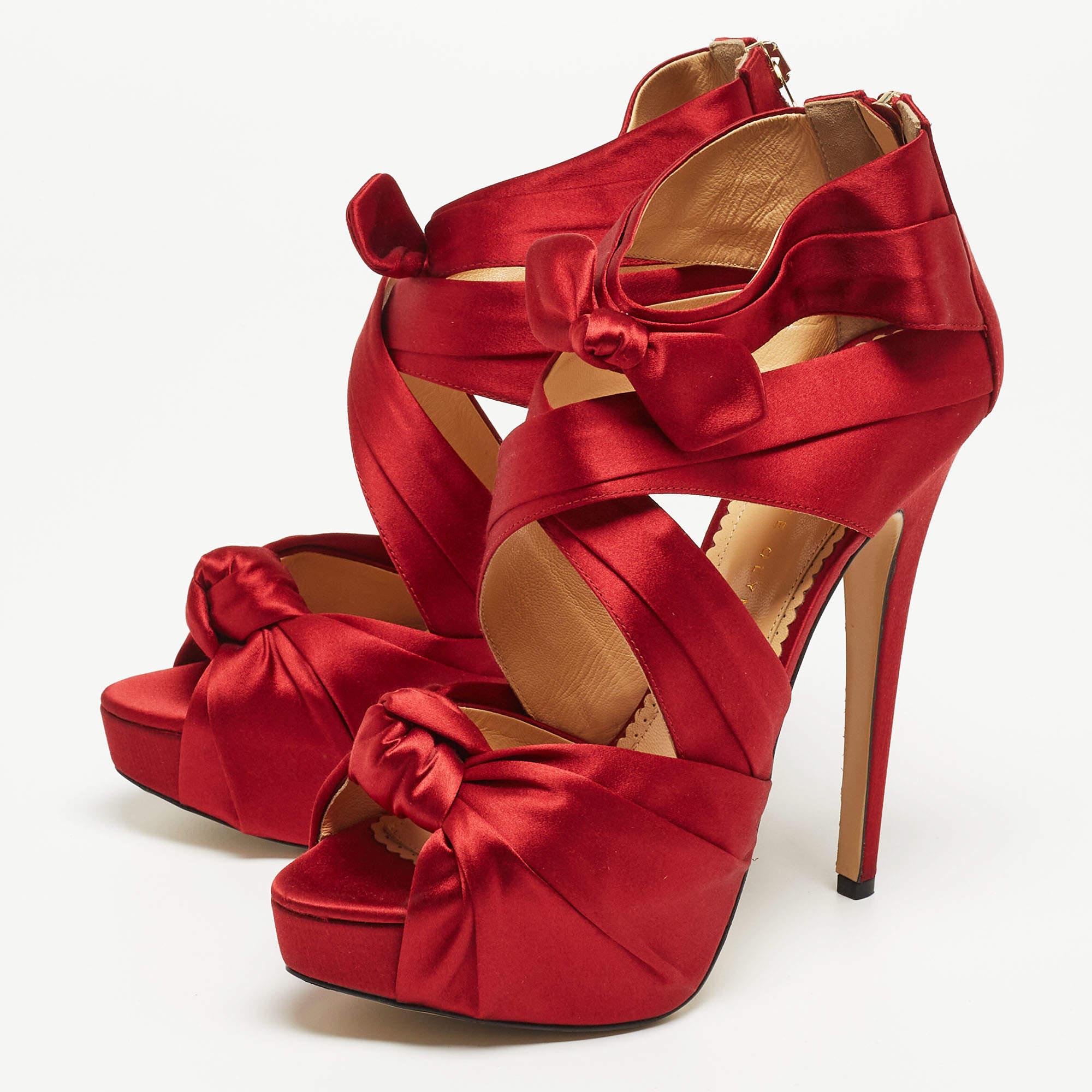 Charlotte Olympia Red Satin Andrea Knotted Platform Sandals Size 41 For Sale 5