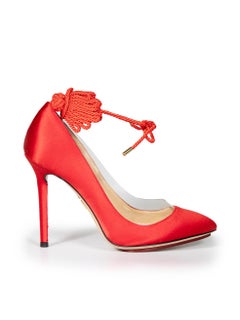 Charlotte Olympia - Talons en satin rouge avec cravate à la cheville - Taille IT 37,5