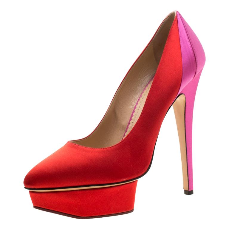Charlotte Olympia Red Satin Paloma Platform Pumps Size 39 For Sale at ...