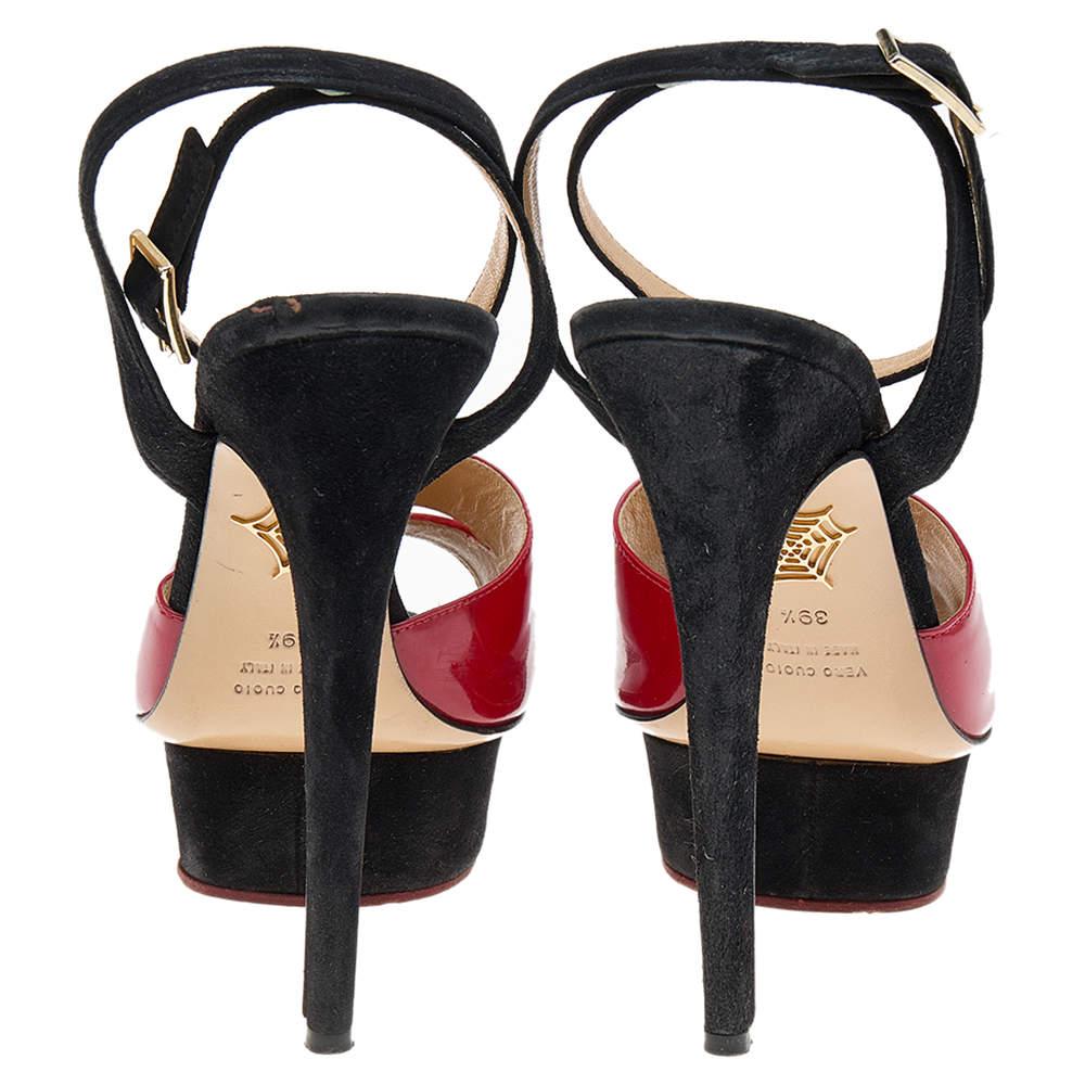 Brown Charlotte Olympia Red Suede And Patent Leather Platform Sandals Size 39.5 For Sale