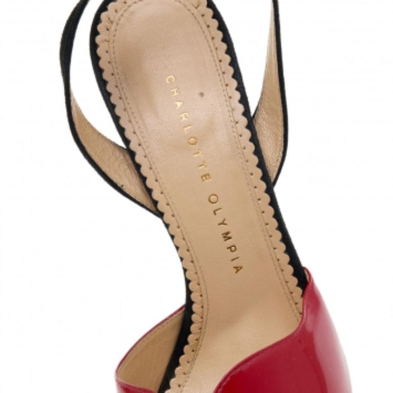 Women's Charlotte Olympia Red Suede And Patent Leather Platform Sandals Size 39.5 For Sale