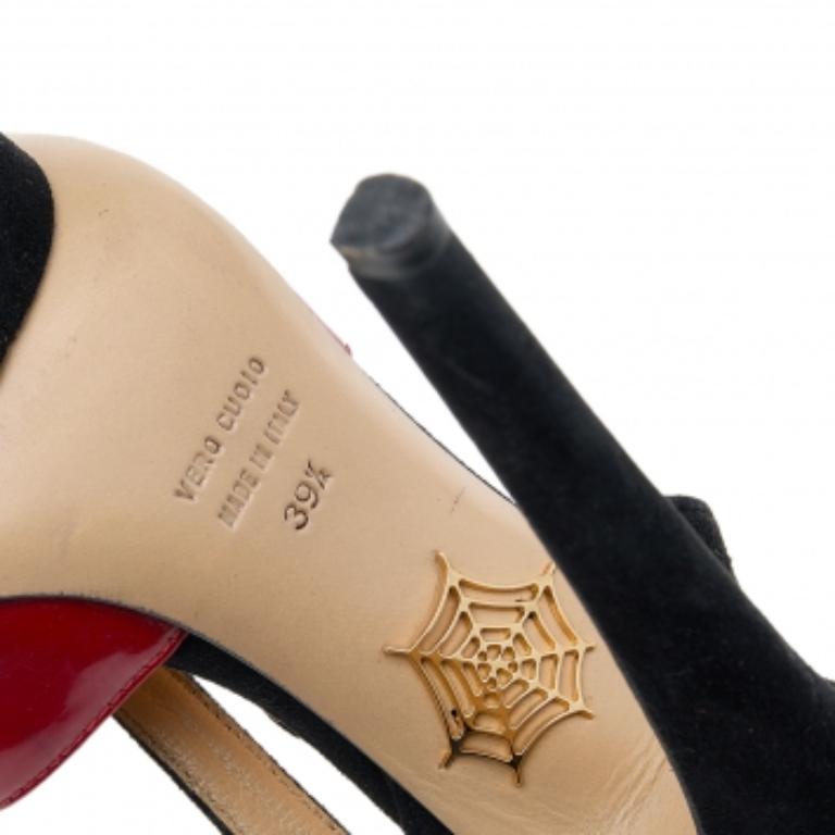 Charlotte Olympia Red Suede And Patent Leather Platform Sandals Size 39.5 For Sale 2