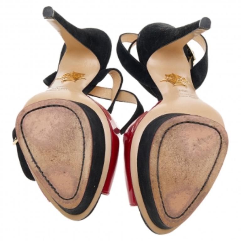 Charlotte Olympia Red Suede And Patent Leather Platform Sandals Size 39.5 For Sale 3