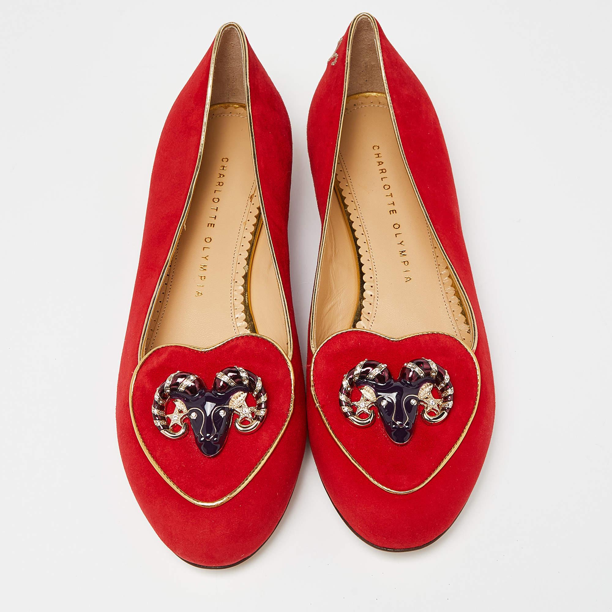 Charlotte Olympia Red Suede Aries Smoking Slippers Size 39 In Excellent Condition In Dubai, Al Qouz 2