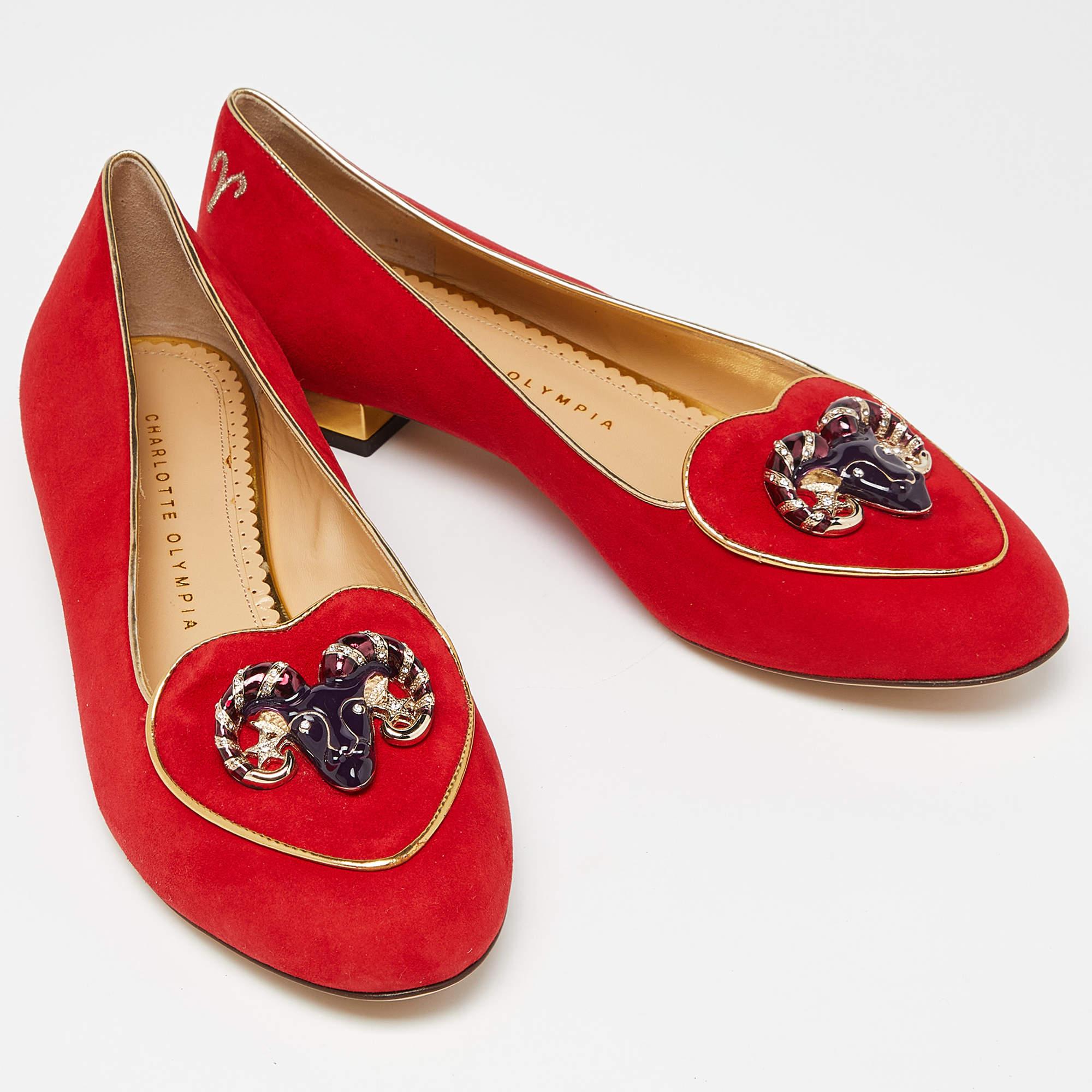 Charlotte Olympia Red Suede Aries Smoking Slippers Size 39 1