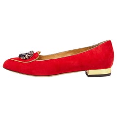 Charlotte Olympia Red Suede Aries Smoking Slippers Size 39