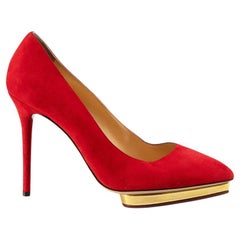 Charlotte Olympia Red Suede Dolly Heart Platform Pumps Size IT 39.5