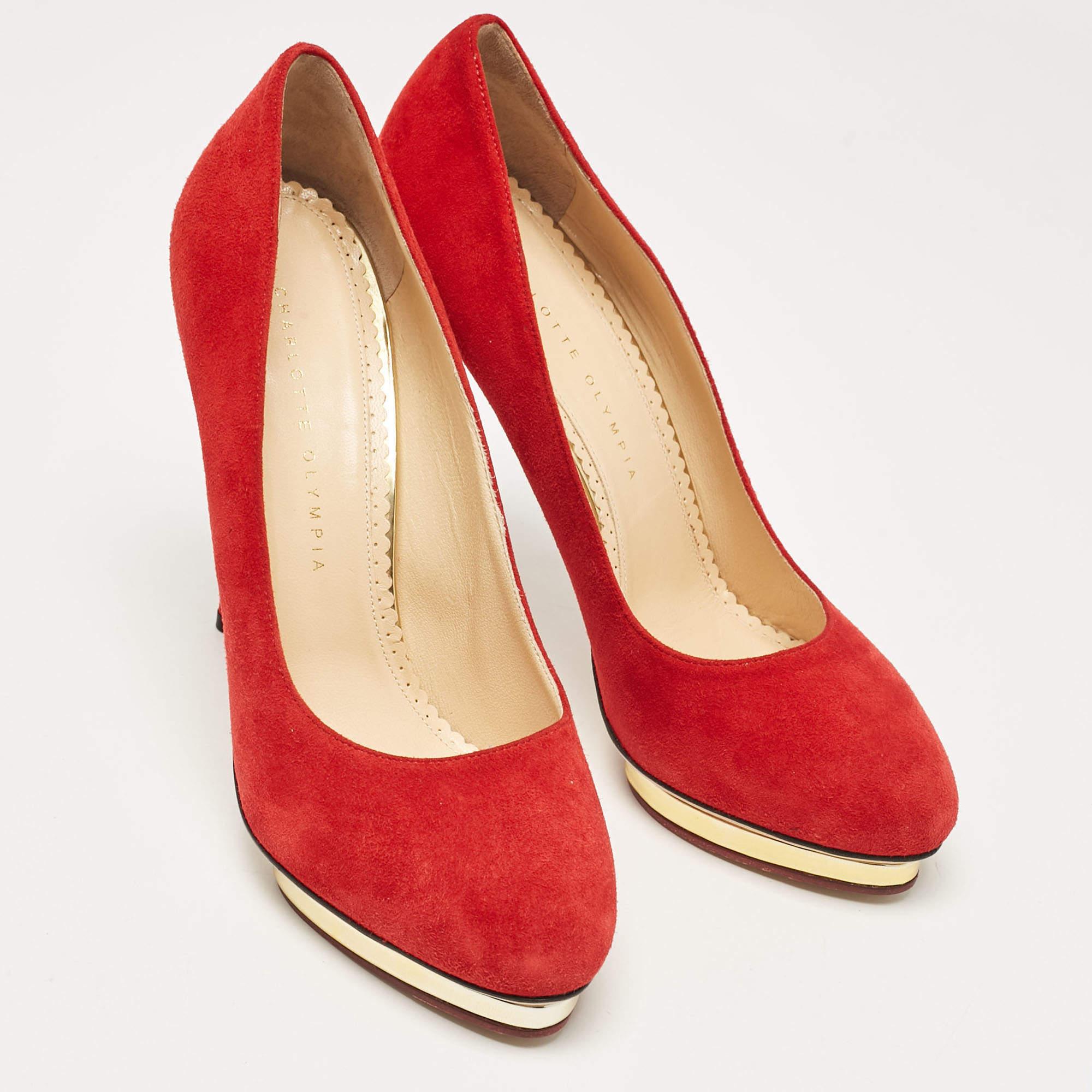 Women's Charlotte Olympia Red Suede Dolly Platform Pumps 40.5 For Sale