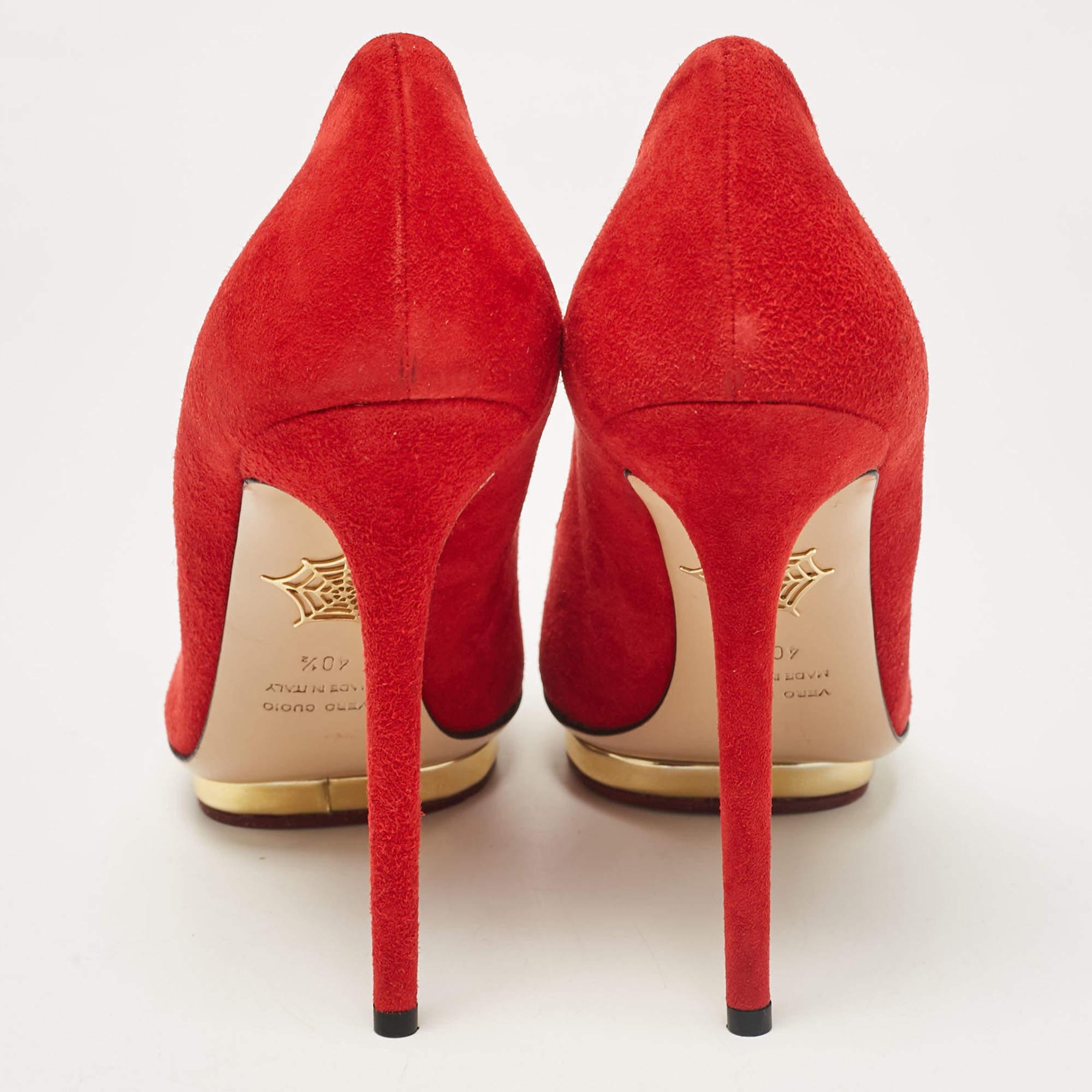 Charlotte Olympia Red Suede Dolly Platform Pumps 40.5 For Sale 1