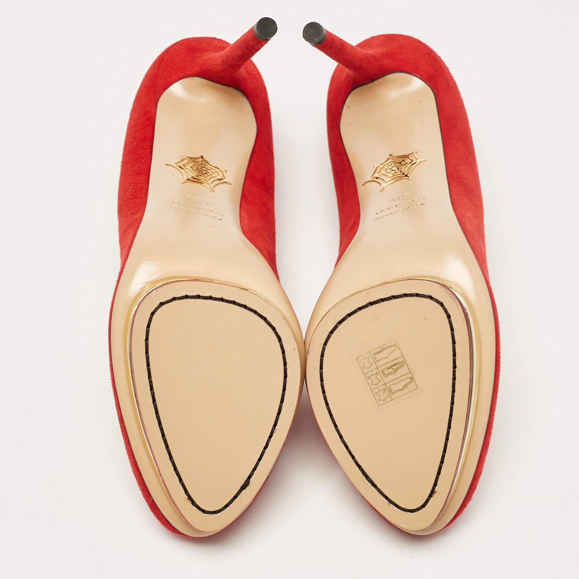 Charlotte Olympia Red Suede Dolly Platform Pumps 40.5 For Sale 2