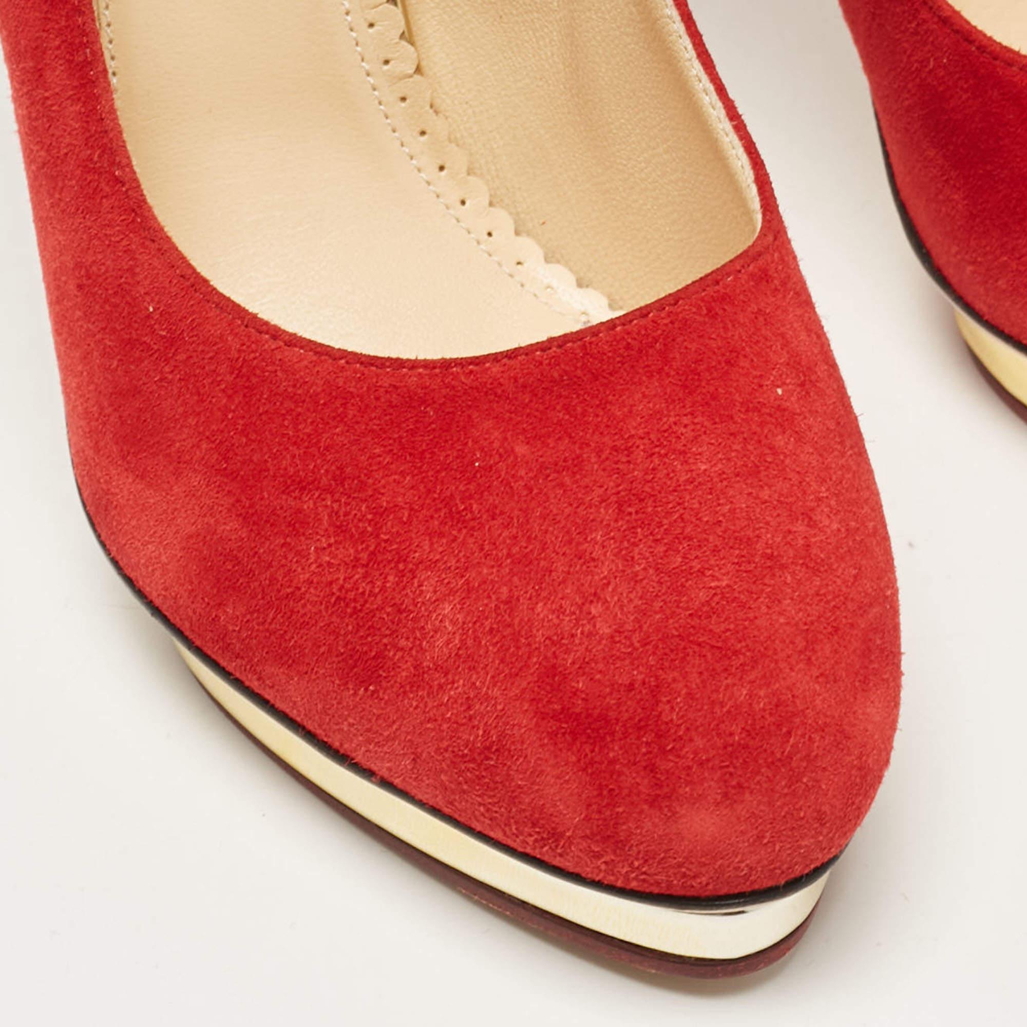 Charlotte Olympia Red Suede Dolly Platform Pumps 40.5 For Sale 3