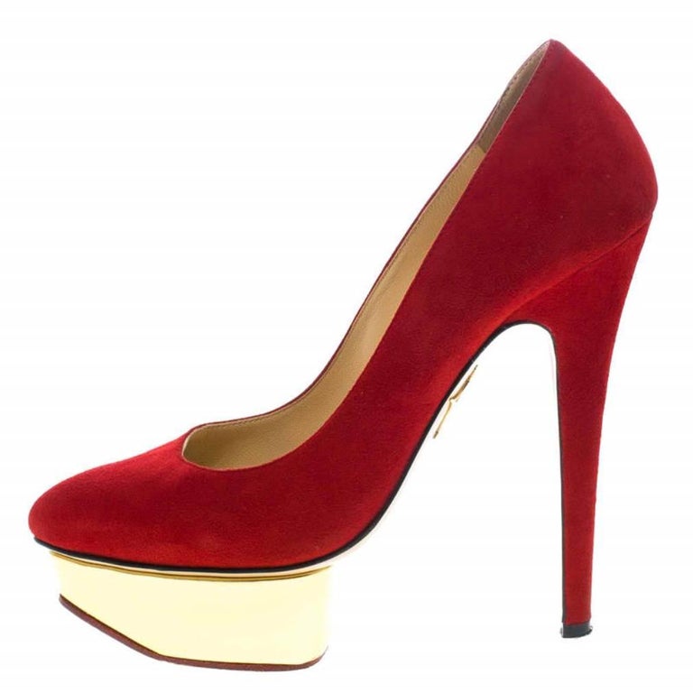 Charlotte Olympia Red Suede Dolly Platform Pumps Size 36.5 For Sale at ...