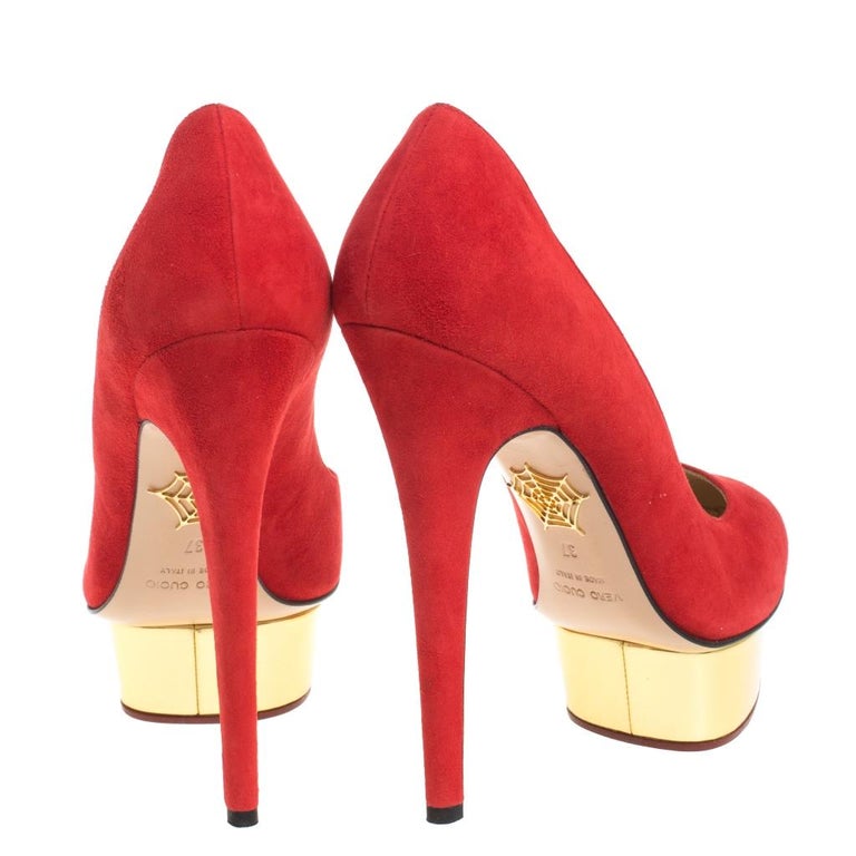 Charlotte Olympia Red Suede Dolly Platform Pumps Size 37