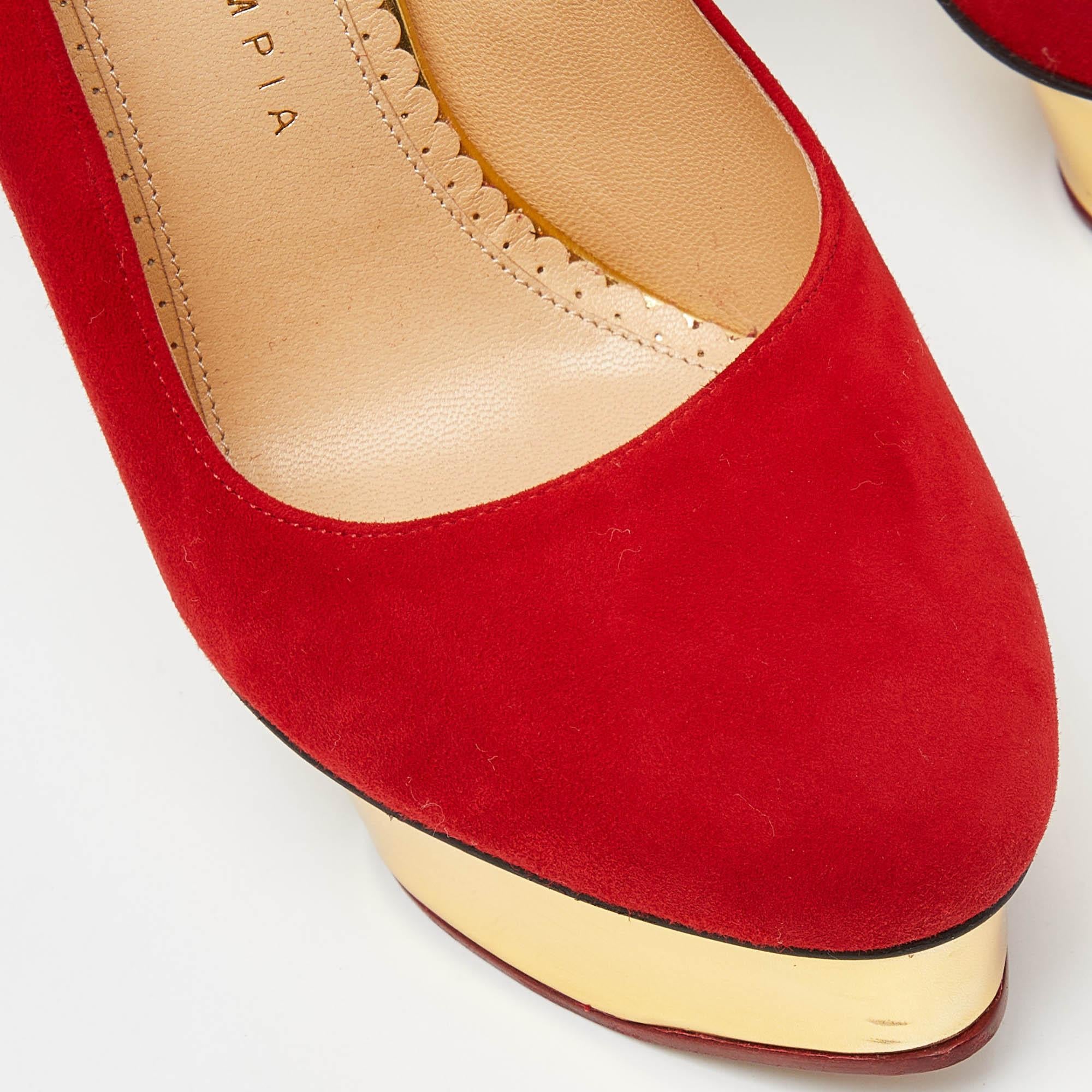Charlotte Olympia Red Suede Dolly Platform Pumps Size 37 For Sale 3