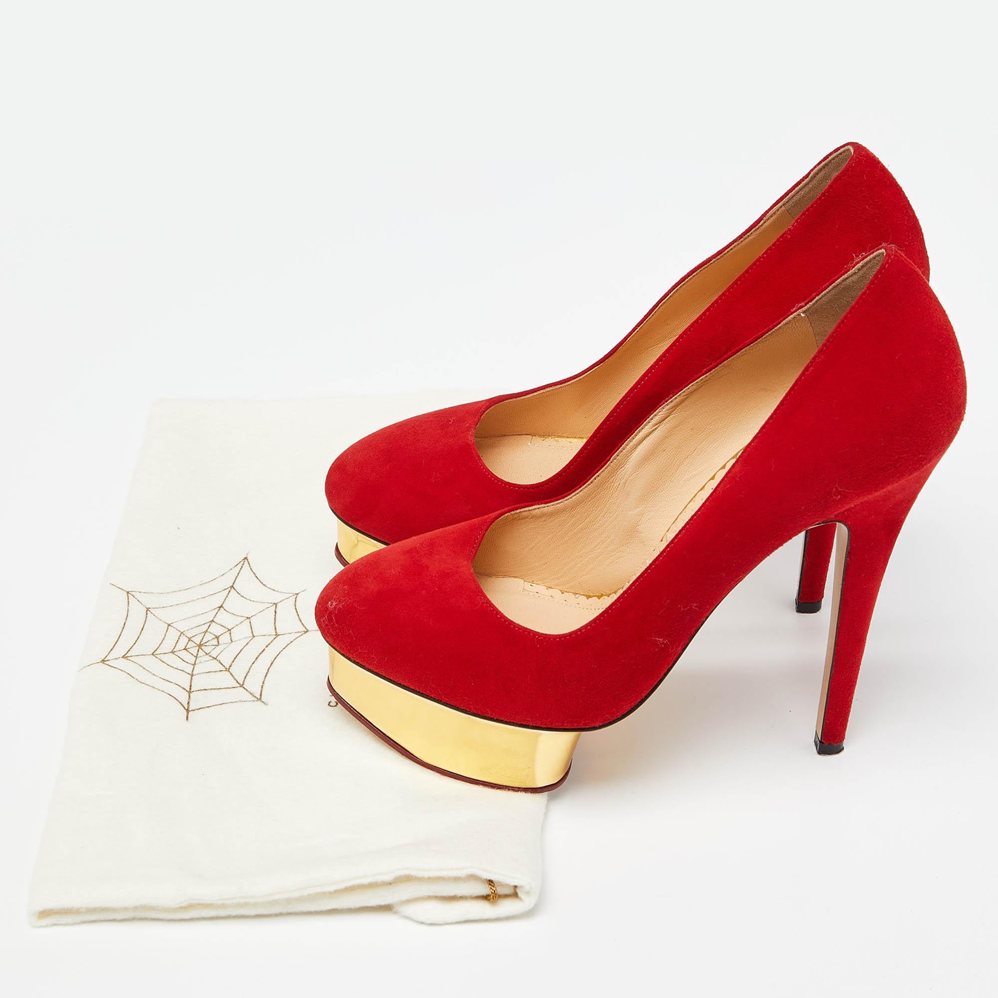 Charlotte Olympia Red Suede Dolly Platform Pumps Size 37 For Sale 5