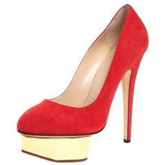 Charlotte Olympia Red Suede Dolly Platform Pumps Size 37