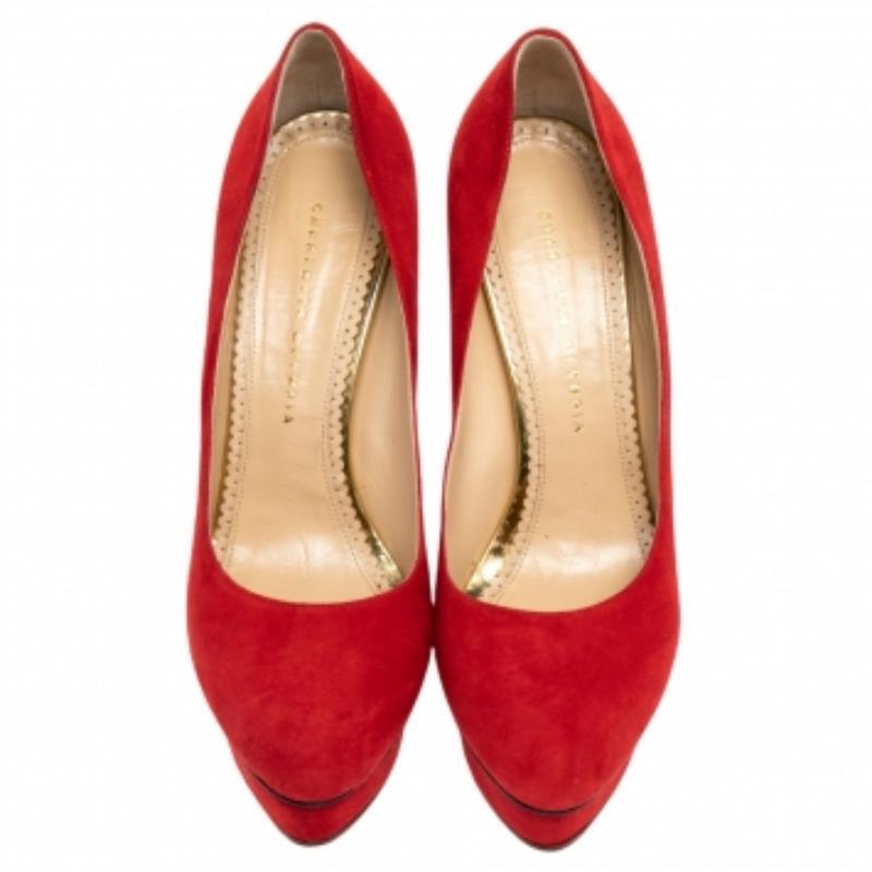 De las mujeres Charlotte Olympia Bombas de plataforma Dolly de ante rojo Talla 41 en venta