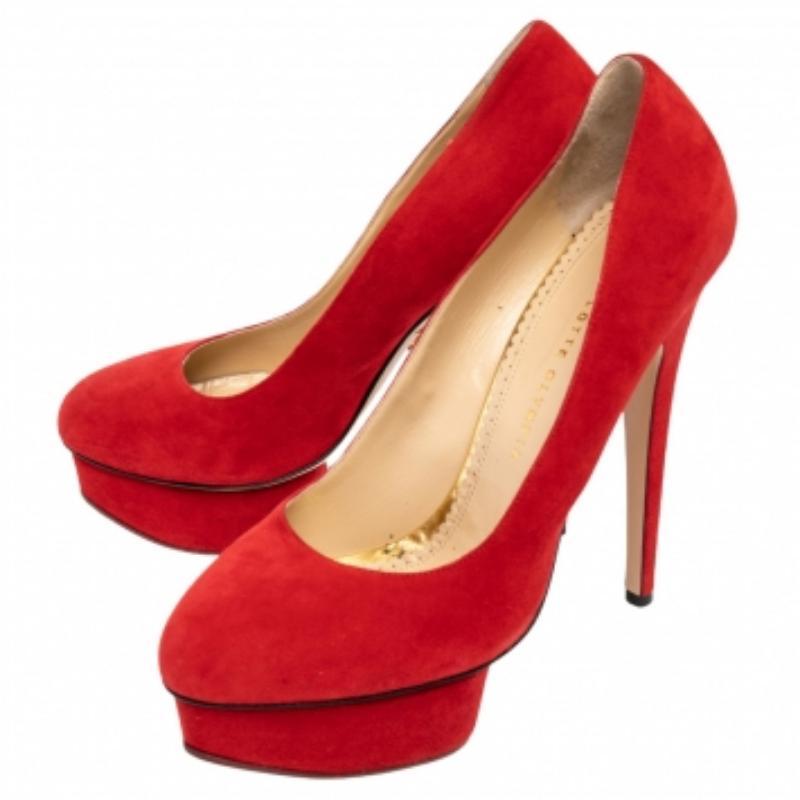 Charlotte Olympia Bombas de plataforma Dolly de ante rojo Talla 41 en venta 2