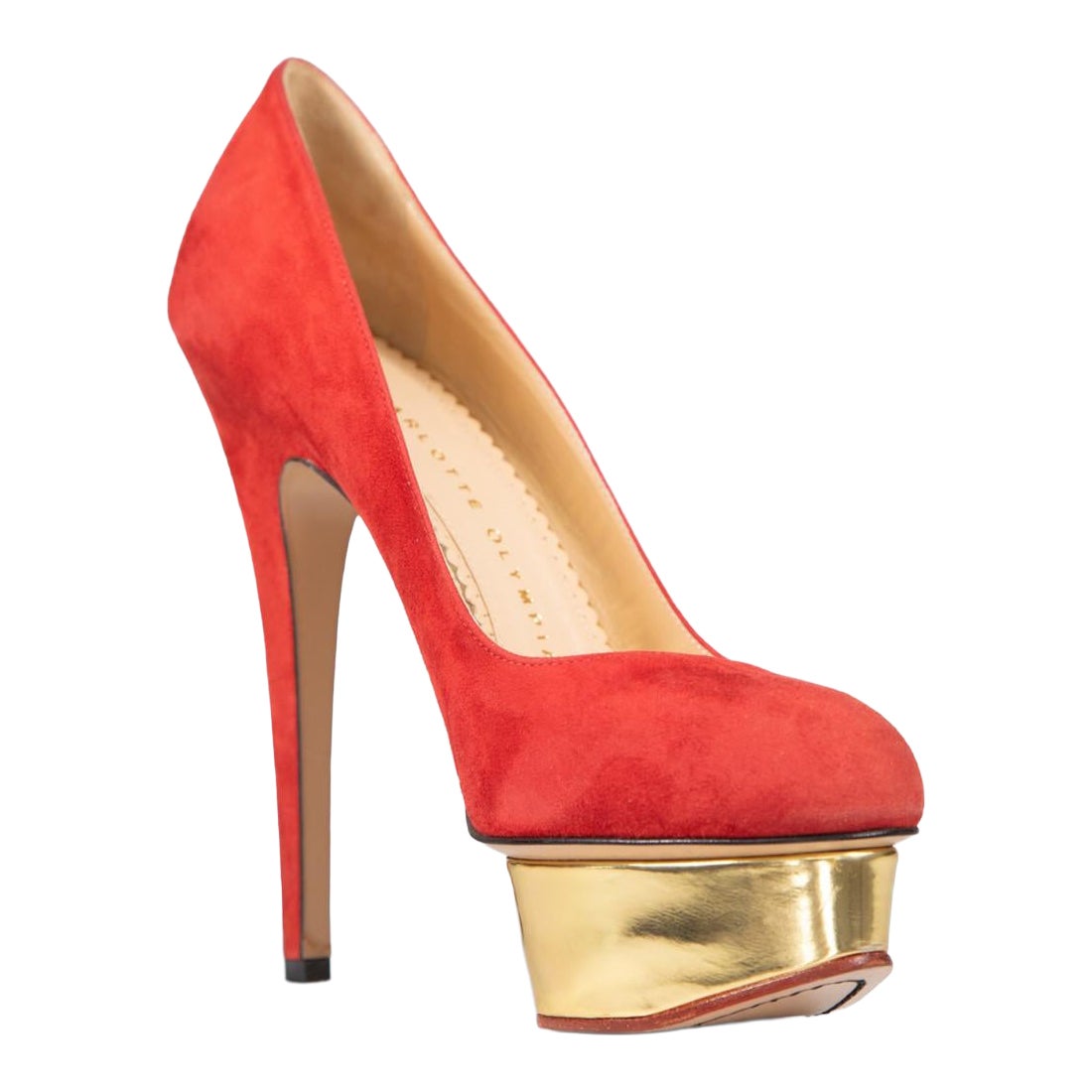 Charlotte Olympia Red Suede Dolly Pumps Size IT 38