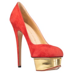 Charlotte Olympia Red Suede Dolly Pumps Size IT 38