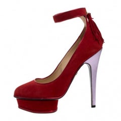 Charlotte Olympia Red Suede Dolores Ankle Strap Platform Pumps Size 37