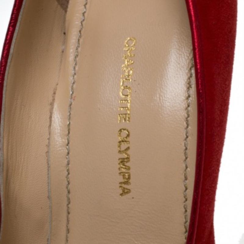 De las mujeres Charlotte Olympia Red Suede Dolores Ankle Strap Platform Pumps Size 37 en venta