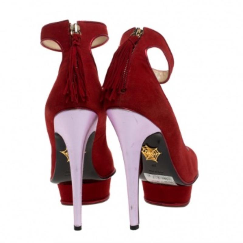 Charlotte Olympia Red Suede Dolores Ankle Strap Platform Pumps Size 37 en venta 1
