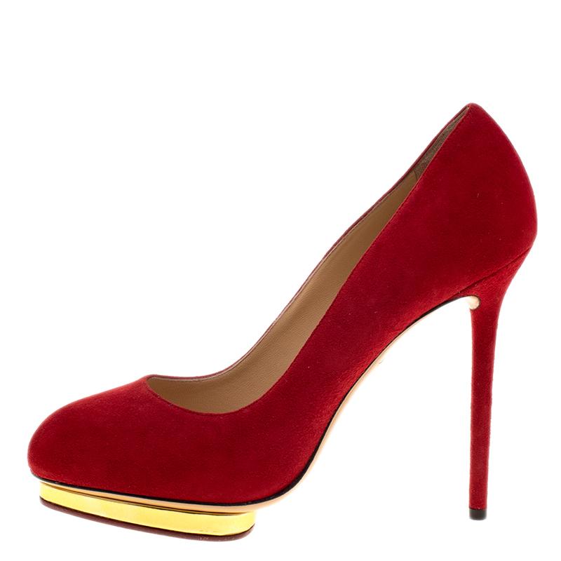 Charlotte Olympia Red Suede Dotty Platform Pumps Size 40.5 2