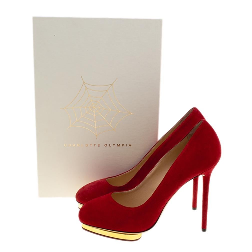 Charlotte Olympia Red Suede Dotty Platform Pumps Size 40.5 4