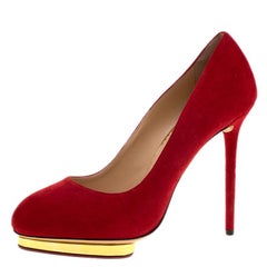 Charlotte Olympia Red Suede Dotty Platform Pumps Size 40.5