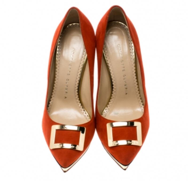 Charlotte Olympia Red Suede Fairest Of Them All Platform Pumps Size 36.5 In Good Condition For Sale In Dubai, Al Qouz 2