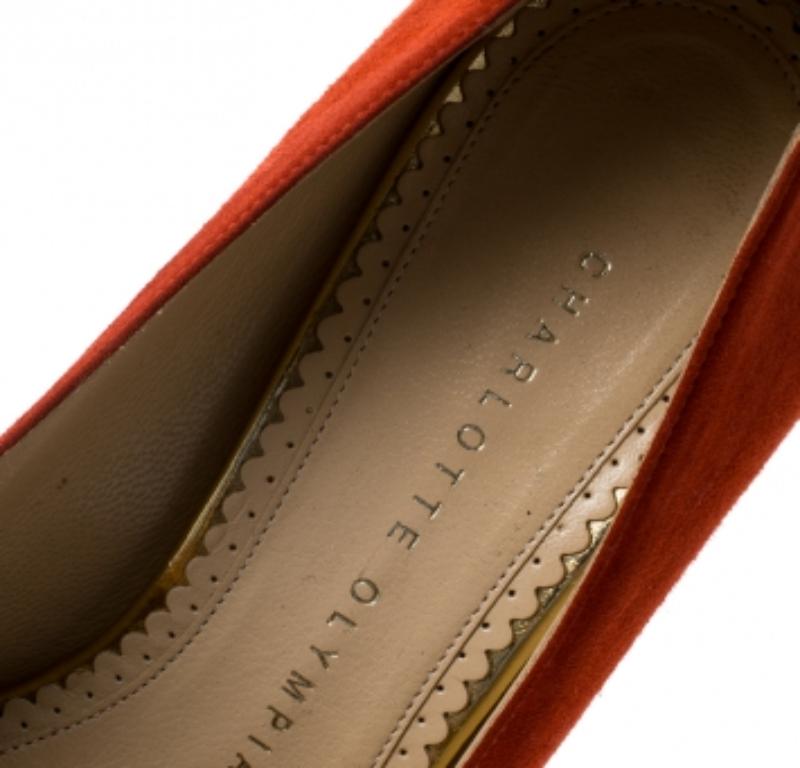 Women's Charlotte Olympia Red Suede Fairest Of Them All Platform Pumps Size 36.5 For Sale