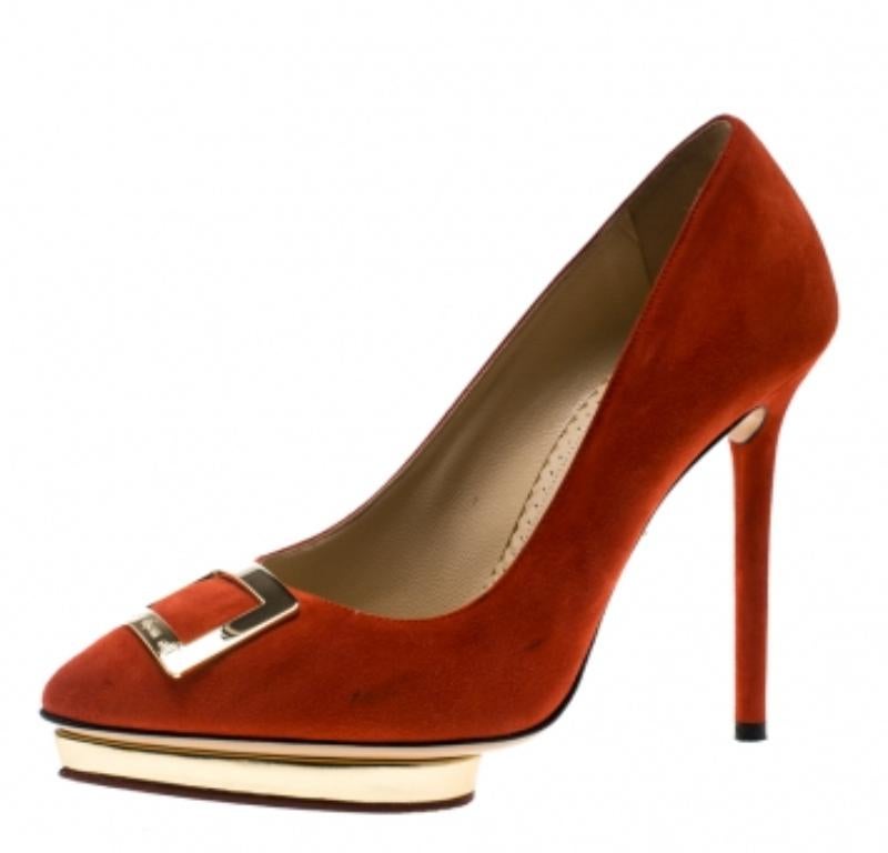 Charlotte Olympia Red Suede Fairest Of Them All Platform Pumps Size 36.5 For Sale 1