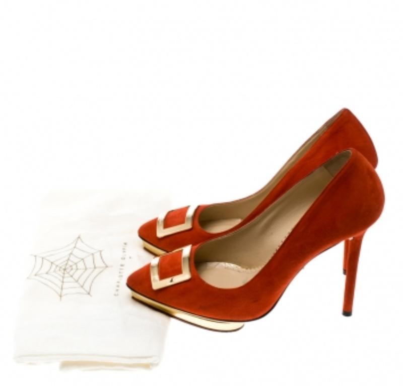 Charlotte Olympia Red Suede Fairest Of Them All Platform Pumps Size 36.5 For Sale 3