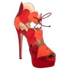Charlotte Olympia Red Suede Heart Platform Heels Size IT 37