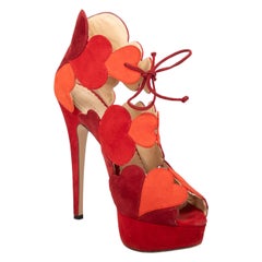 Charlotte Olympia Red Suede Heart Platform Heels Size IT 37