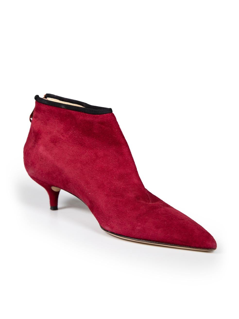 CONDITION is Very good. Minimal wear to boots is evident. Minimal wear to the suede sides with abrasions at boot edge and soles on this used Charlotte Olympia designer resale item. This item comes with original box.
 
 
 
 Details
 
 
 Red
 
 Suede
