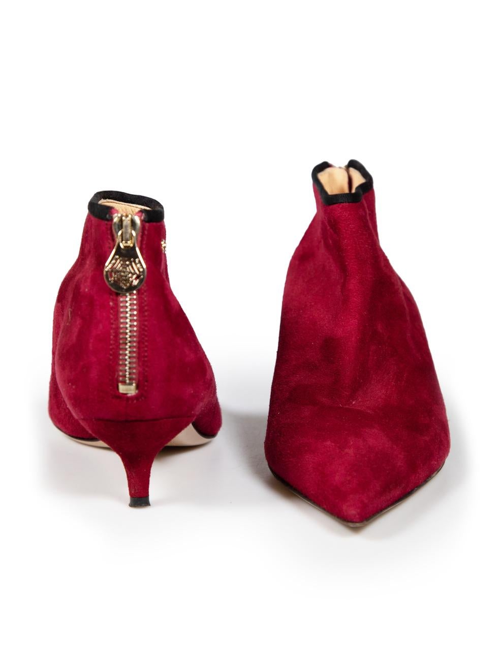 Charlotte Olympia Red Suede Kitten Heel Boots Size IT 38 In Good Condition For Sale In London, GB